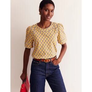 Boden Yellow and Blue Floral Blouse